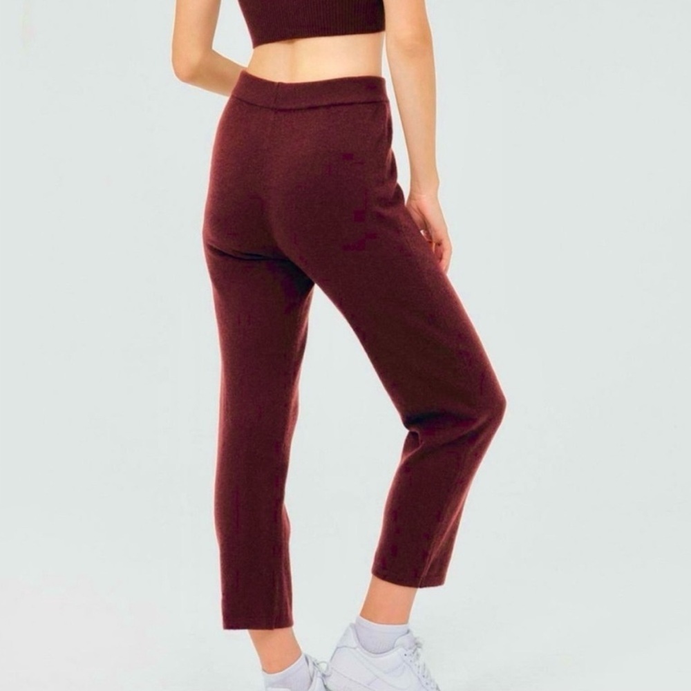 SOLD Naadam Cashmere Cropped Pants High Waisted Straight Leg Maroon Burgundy XXS - Picture 3 of 10